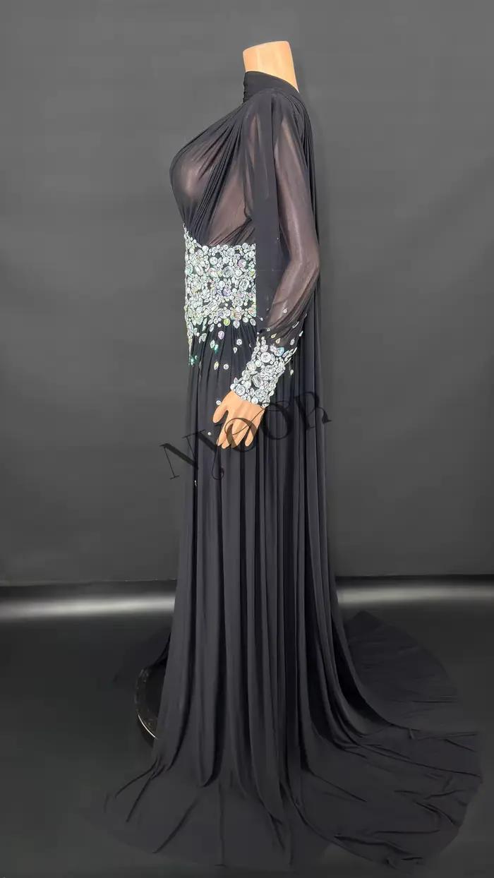 Robe longue élégante en strass pour femmes, maille Sexy transparente, tenue de soirée, bal d'anniversaire, séance Photo