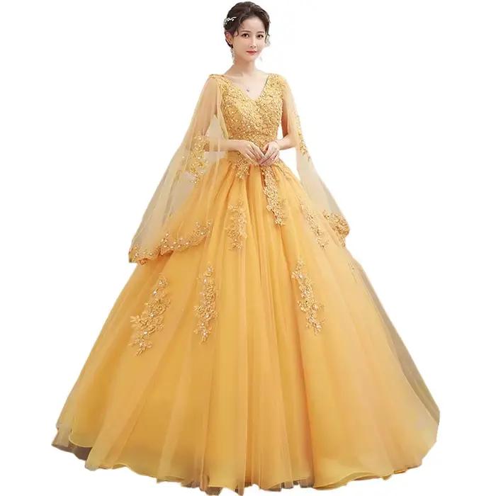 Robe longue dorée pour femme, tenue de Rh, de soirée ou de spectacle