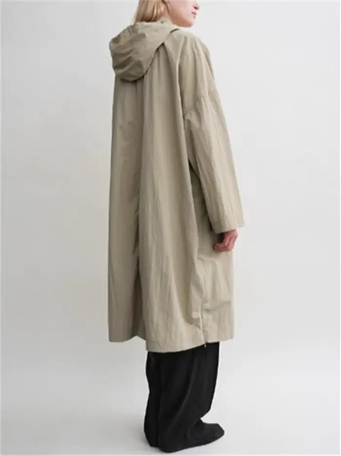 Veste mi-longue à capuche pour femme, Trench-Coat Long à manches longues, coupe ample, fermeture éclair, pour l'automne et l'hiver