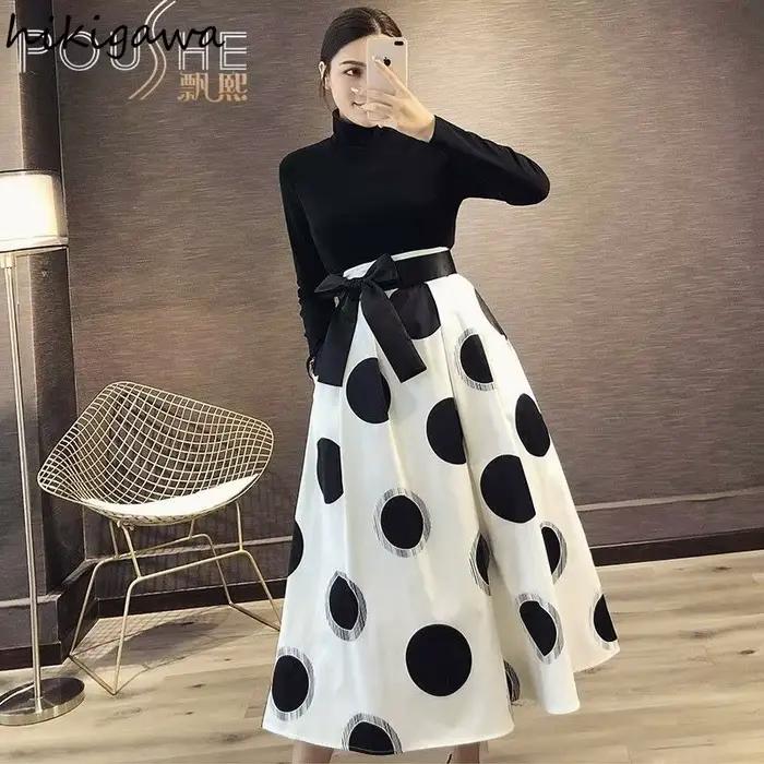 Jupes élégantes à pois pour femmes 2025 Faldas Mujer De Moda taille haute bandeau nœud Jupe été Saia coréen grande