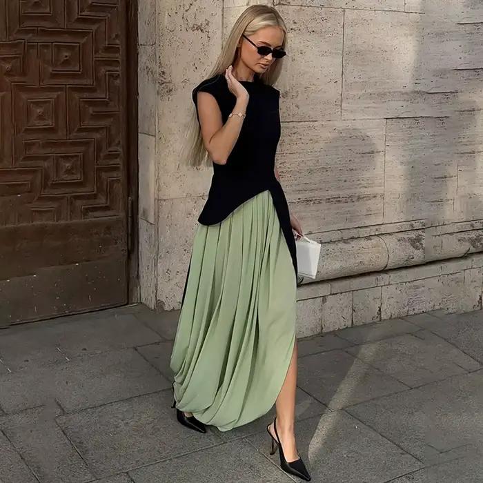 Jupe longue plissée drapée fendue Typhaland pour femme