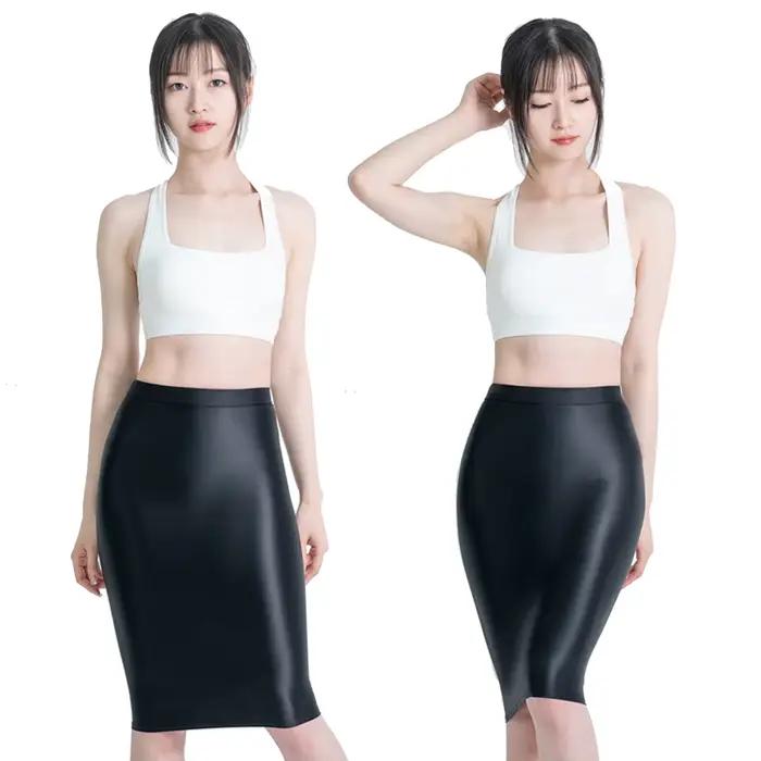 MJINM femmes Sexy brillant hanche enveloppement une étape genou longueur danse jupe professionnelle bureau