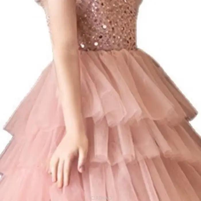 Robe longue 2025 rose paillettes filles robes de princesse vêtements enfants Pageant hôte Tulle fête d'anniversaire bébé robe enfants Costumes