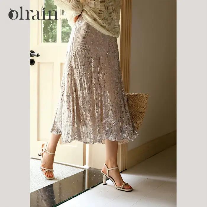 Jupe longue OLrain sirène à sequins en polyester et élasthanne pour femmes automne hiver 2026 soirée gala mariage