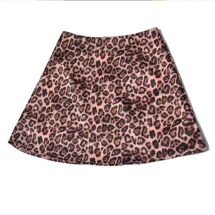 Rose imprimé léopard Satin femmes jupe Punk Cool haute couture rue Sexy Mini jupes dos fermeture éclair décontracté mince Chic robes été