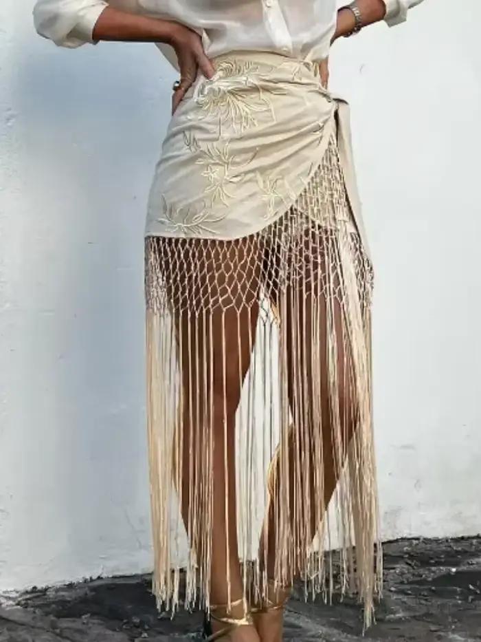 Mode gland brodé jupe élégante femmes maille à lacets court Kilt 2025 été nouveau Chic femme plage vacances Street Wear