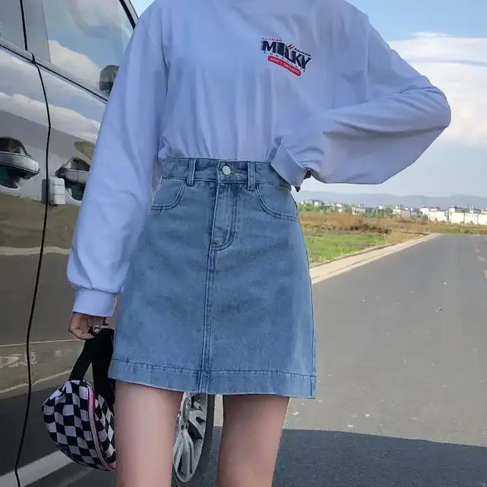 Mini jupe en jean taille haute avec poche pour femme