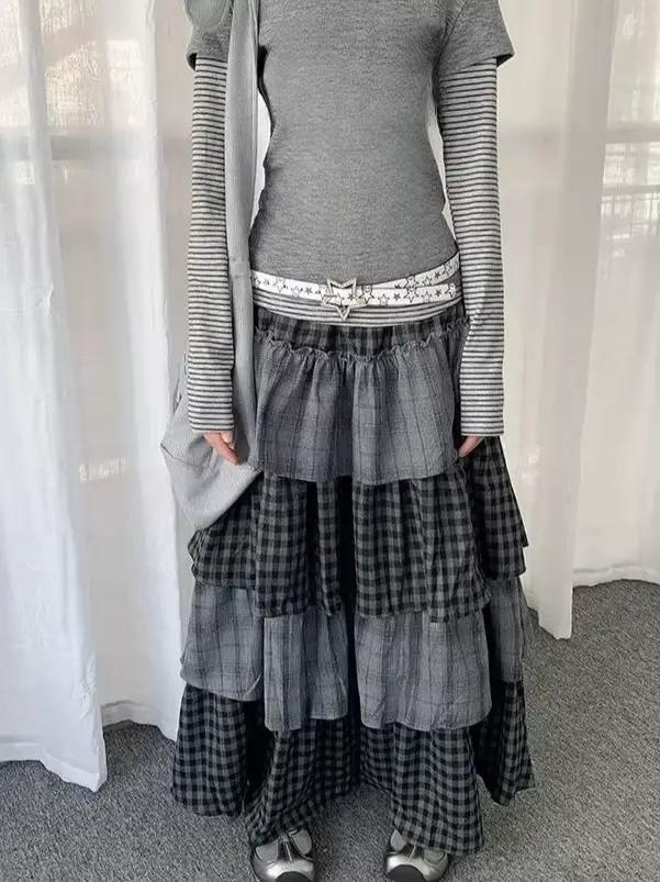 Jupe longue Y2K Subculture pour femme, jupe superposée patchwork style gâteau, esthétique Harajuku Alt Subculture, streetwear été 2026