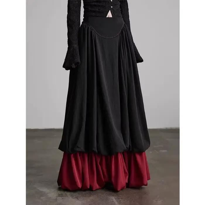 Jupe noire à effet deux pièces pour femme, nouvelle collection printemps, design fluide et amincissant, polyvalente, bicolore