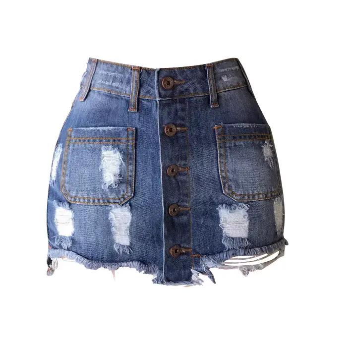 Jupe Courte en Jean Femme 2026 Nouvelle Collection Denim Déchirée Coupe Slim Effet Hanches Affinées