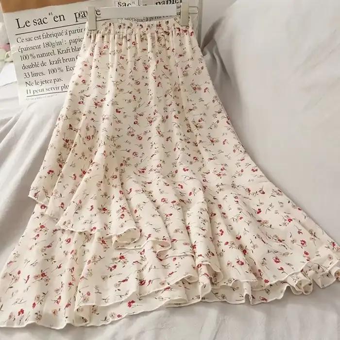 Jupe mi-longue en mousseline de soie pour femmes