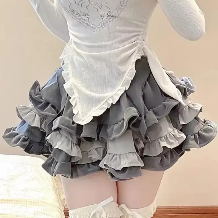 Gâteau bouffant jupes femmes conçu Hotsweet fille a-ligne gris Baggy mignon plis tout-match Mini Y2k jupe femme élégant Ulzzang Chic