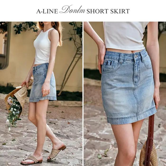 Jupe Courte en Jean Bleu Marine OLrain pour Femme, Collection Été 2026, Style Gyaru, Taille Haute, Coupe Trapèze avec Poches, Vêtements Féminins O57XB99901