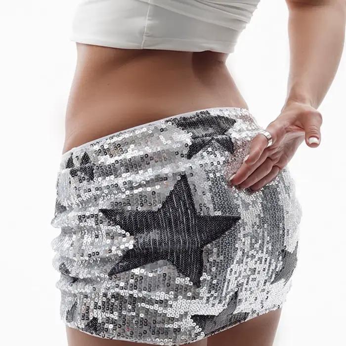 SUCHCUTE Argent Sexy Fête Paillettes Mini Jupe pour Femmes Plage Soirée Date Resort Taille Basse