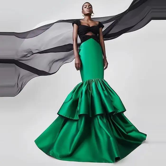 Jupe sirène en satin vert taille haute pour femme, jupe longue à plusieurs niveaux, sur mesure, vêtements astronomiques pour adultes, Autuam, printemps