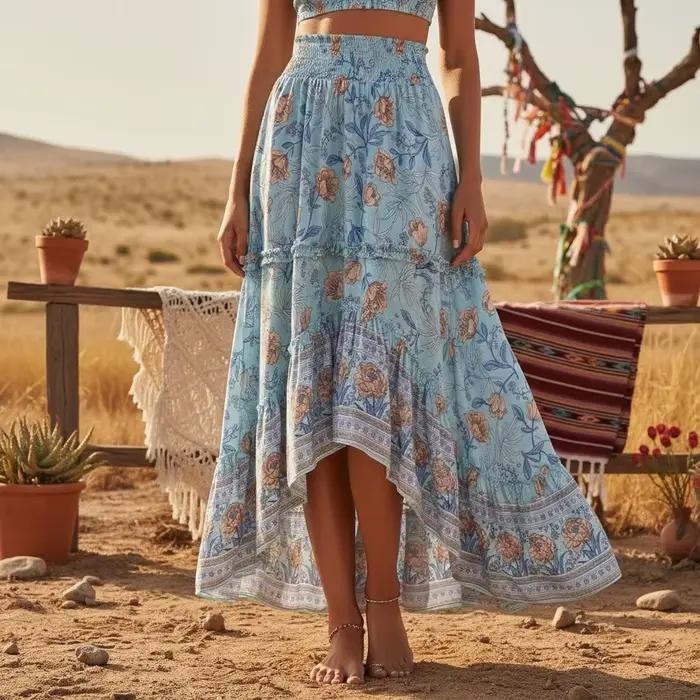 Jupe bohème Happie Queens Floral Print Maxi A-Line Chic et Libre Occasions Spéciales Femmes