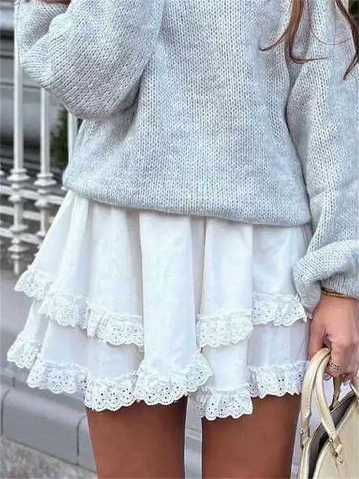 Tossy blanc dentelle à volants Mini jupe pour femmes taille haute Patchwork mode mignon Sexy Y2k