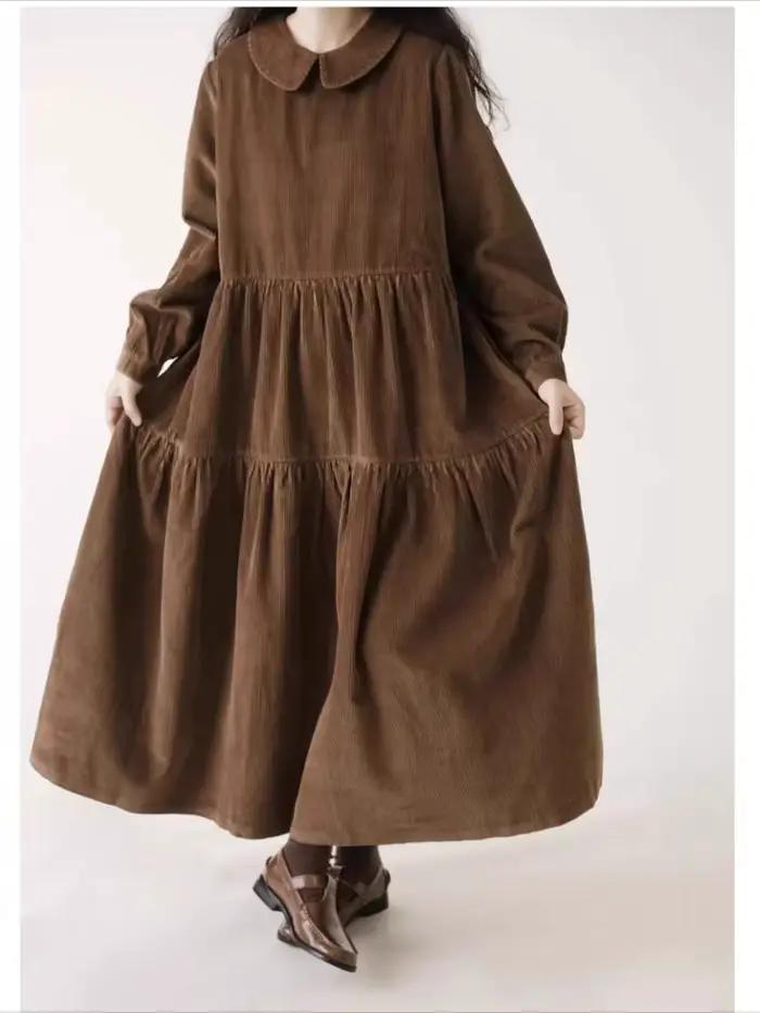 Automne hiver robe en velours côtelé femmes robes décontractées mode femme