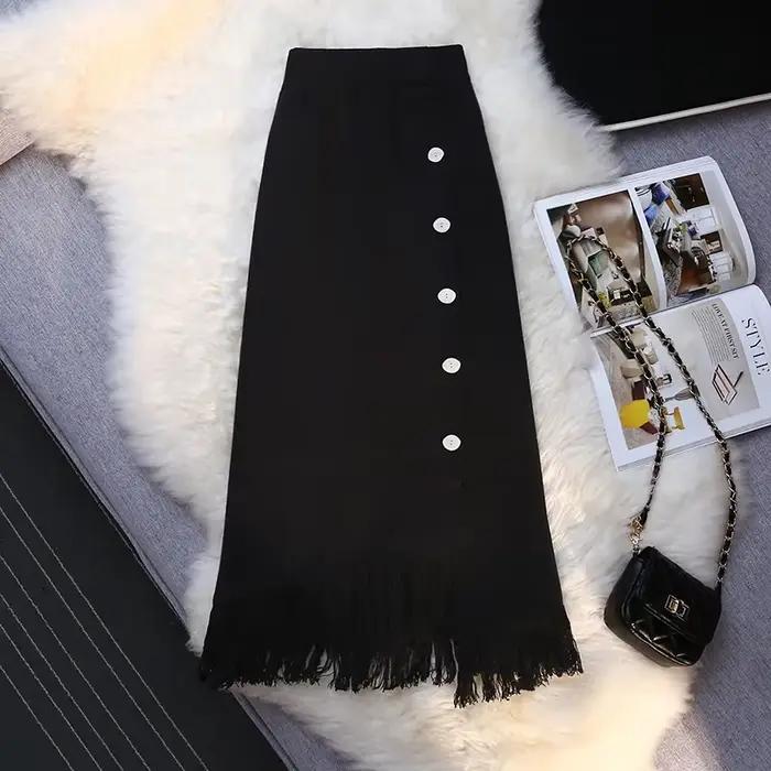 2025 mode jupes tricotées femmes automne hiver nouvelle taille haute enveloppes laine jupe femme