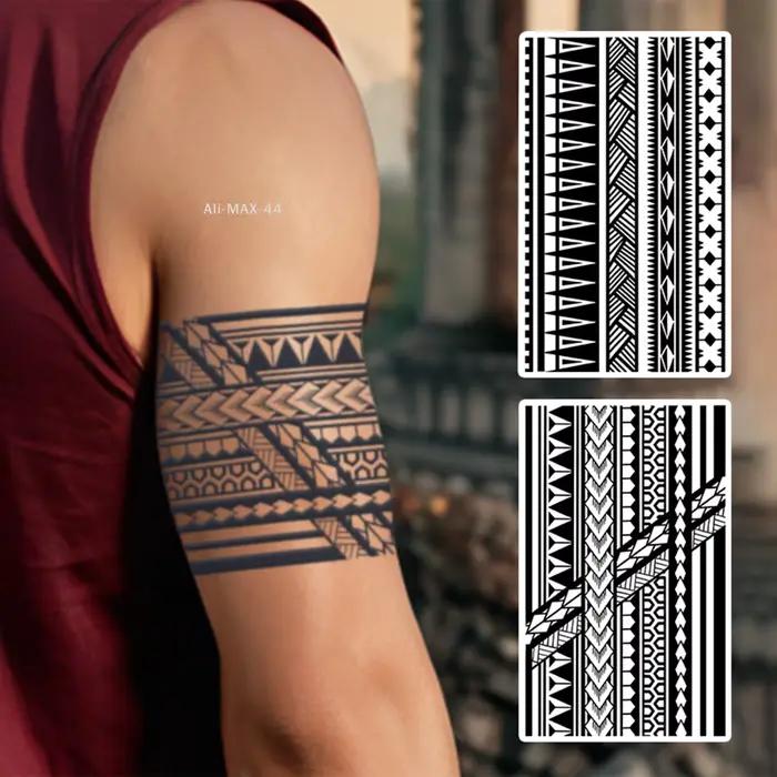Bracelet à motif géométrique Hoyytu, tatouage temporaire imperméable, durable 1 à 2 semaines, tatouage semi-permanent réaliste