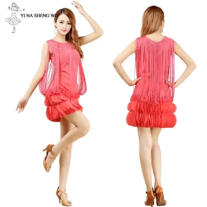Jupe de danse latine sexy à franges pour filles, costume de danse sans manches, robe pour spectacle, pompons de fête, polyester tissé à la main, taille unique, danse latine
