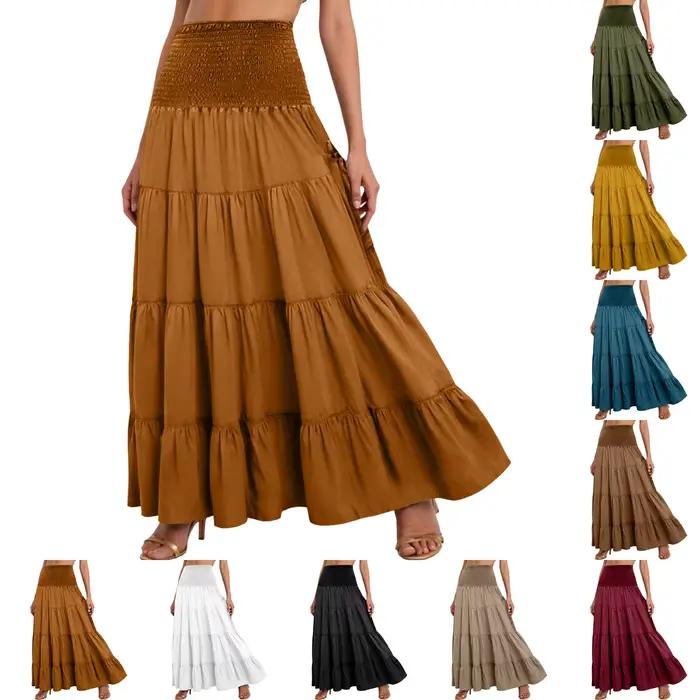 Boho jupe trapèze à plusieurs niveaux femmes forêt fée poches Patchwork robe longue taille élastique Vintage Hippie