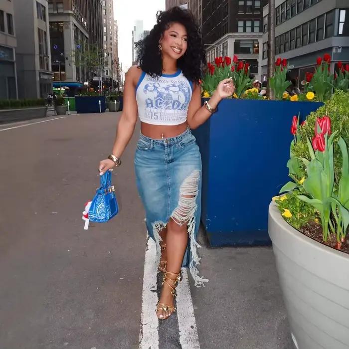 Nouvelle jupe demi-corps en Denim fendue délavée