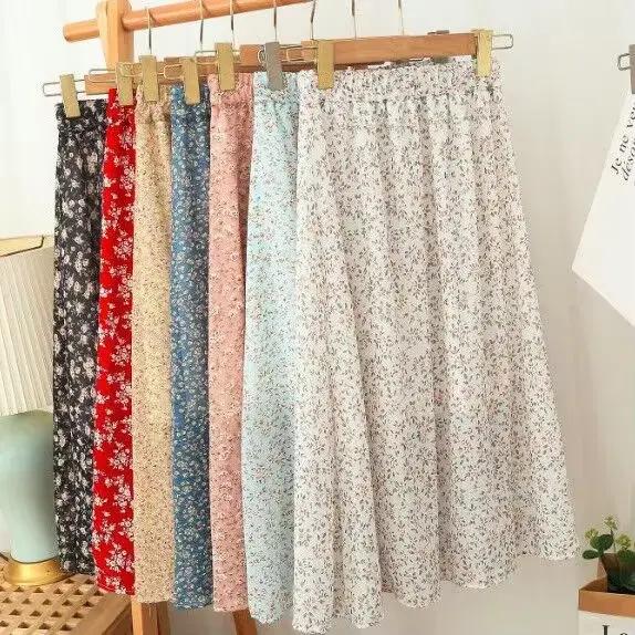 Femme jupe 2025 été nouveau coréen Ins mode tempérament doux Vintage Floral mince polyvalent taille haute