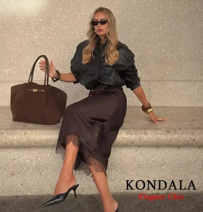Jupe midi en satin et dentelle KONDALA pour femme – Élégante et luxueuse