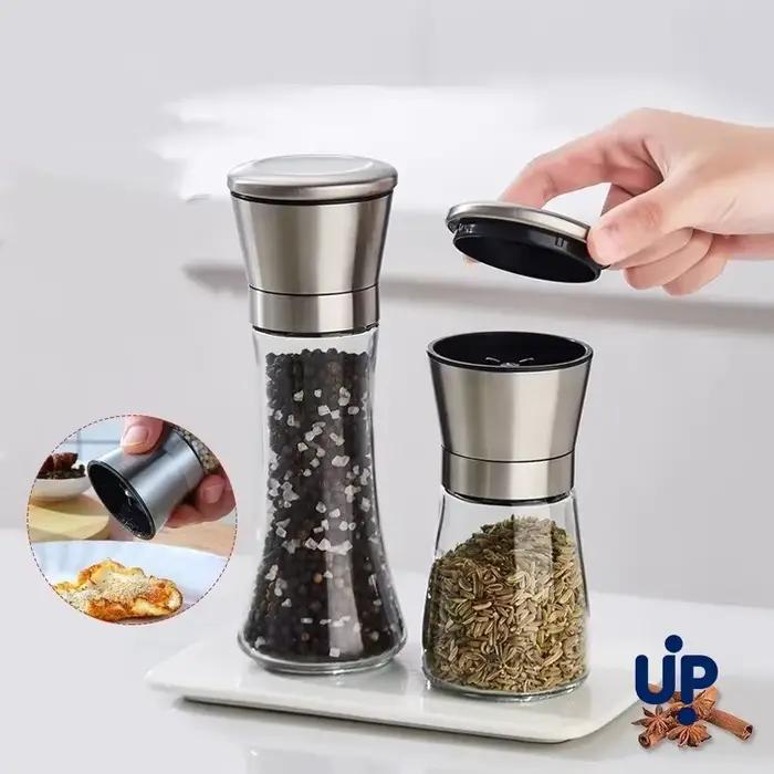 Moulin à poivre 180/200 ml en acier inoxydable avec bouteille en verre, moulin à épices manuel, moulin à poivre pour la cuisine domestique, gadgets de cuisine