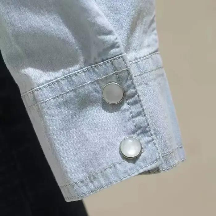 Chemise en jean lavé à manches longues en coton pour femme – Nouvelle collection printemps-automne – Haut polyvalent et ajusté – Vêtement décontracté fin style cowboy