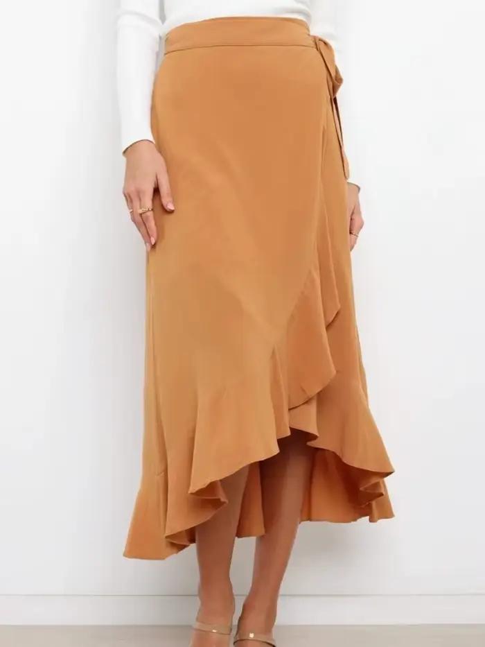 Longue jupe en mousseline de soie rose pour femmes