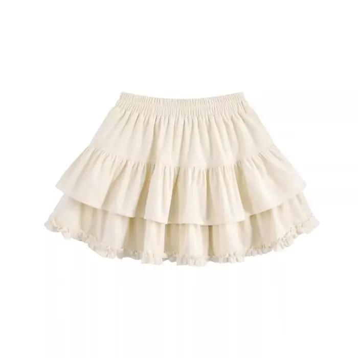 Jupe mi-longue style gâteau à ourlet à volants pour filles