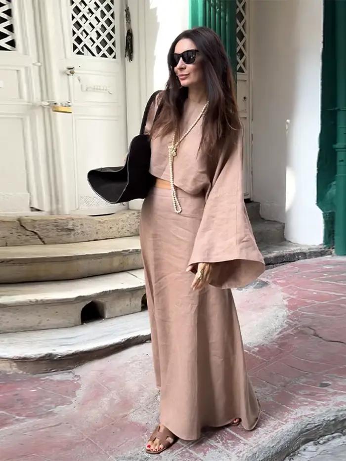 Costume jupe ample doublé de coton pour femmes
