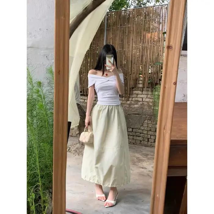 Jupe longue trapèze taille haute style Hepburn pour femme