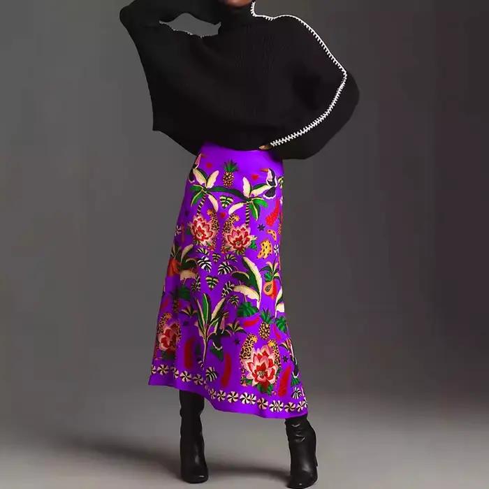Mode Vintage plante tropicale imprimé jupe femmes printemps été nouvelle couleur a-ligne jupes frais doux dame vêtements de transport