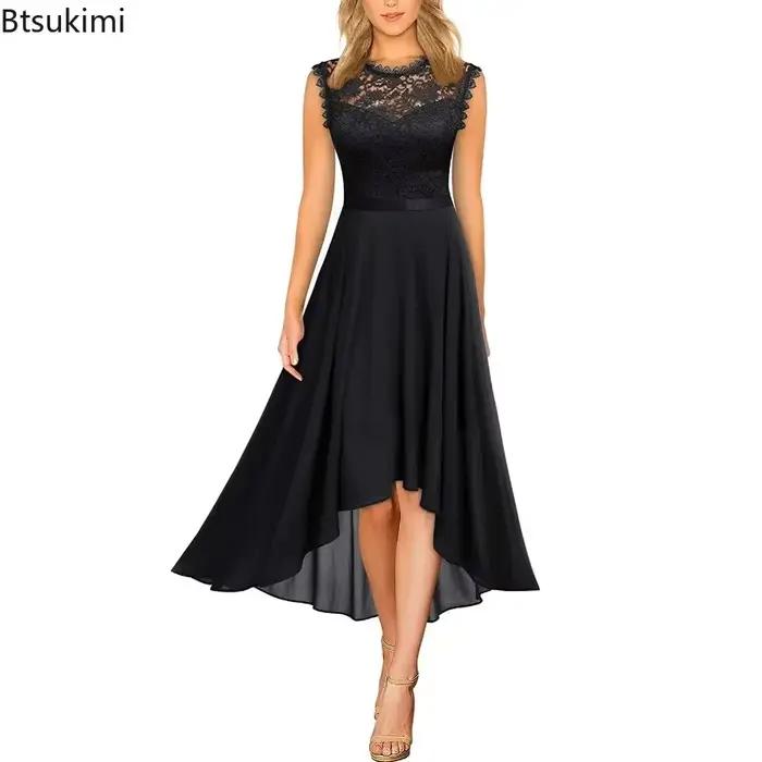 Robe d'été en dentelle pour femme 2026 avec ceinture à nœud, élégante, longueur irrégulière, sans manches, pour invitée, demoiselle d'honneur ou soirée cocktail