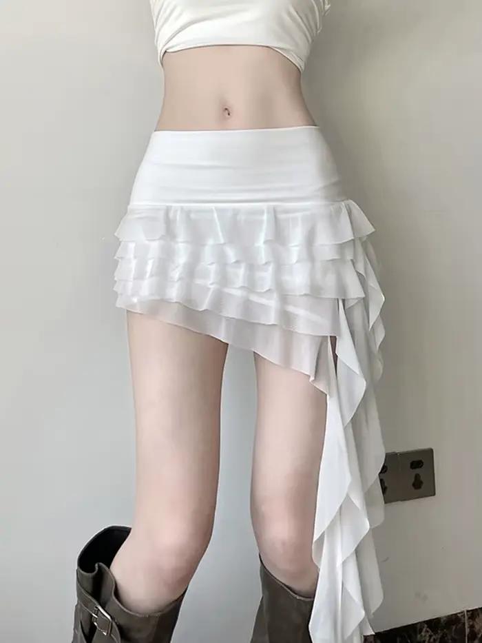 Zoki volants Sexy maille Y2K jupes femmes mince Streetwear Vintage taille haute Mini jupe Harajuku rétro conception