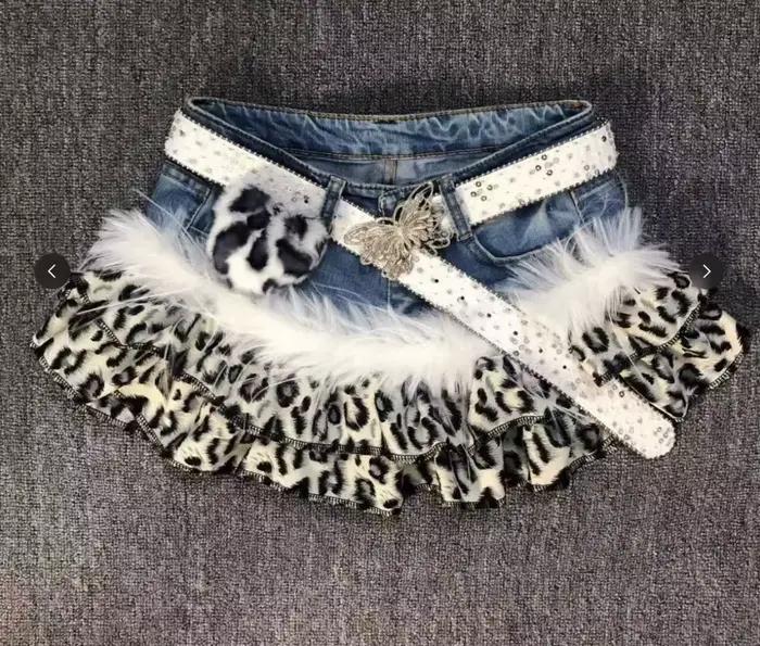 Jupe en jean Y2K à imprimé léopard vintage gothique d'été pour femme