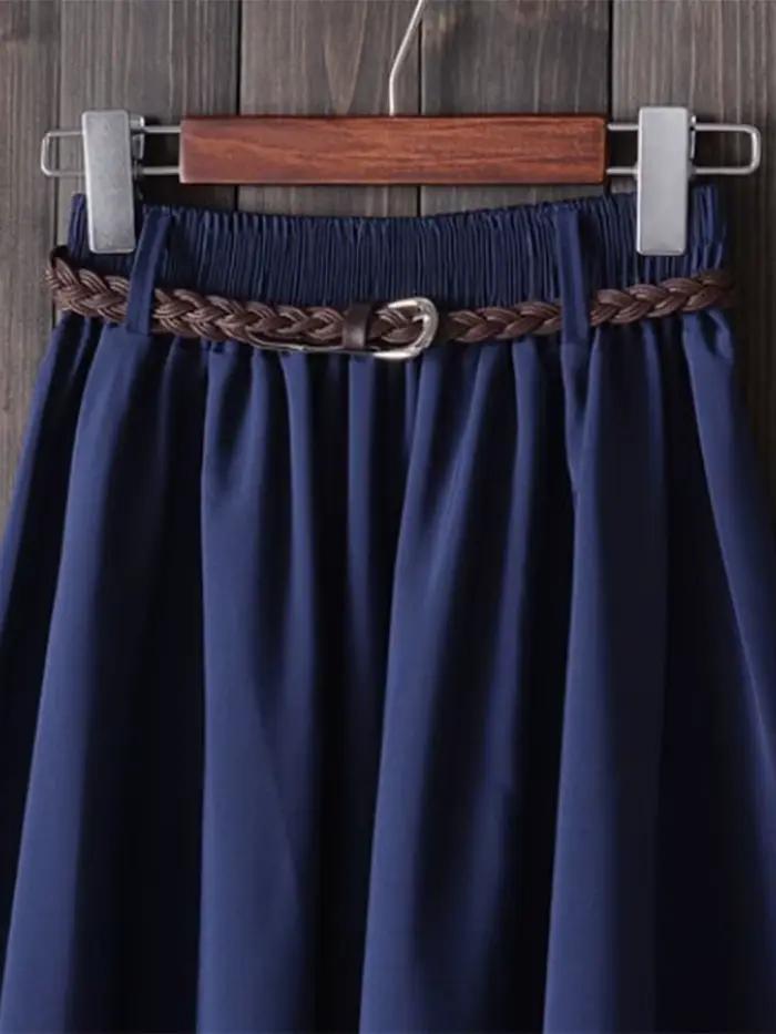 Midi genou longueur jupe d'été femmes avec ceinture mode coréenne dames taille haute plissée a-ligne