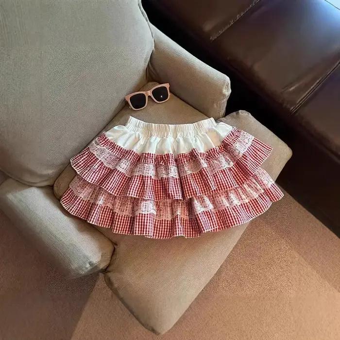 Jupe gâteau bouffante à carreaux en dentelle douce pour femmes