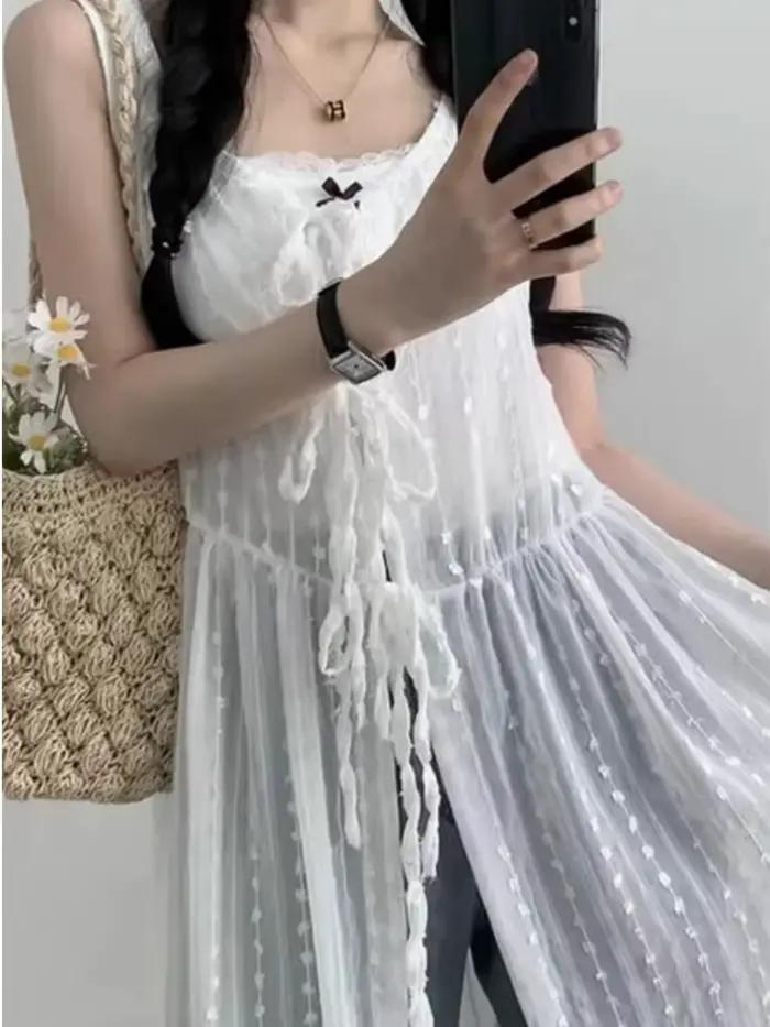 Robe brodée à lacets fins pour femmes, glaçure superposée, jupe de couverture longue, été