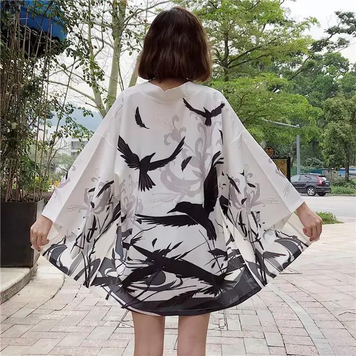 Kimono japonais traditionnel pour femme, Cardigan Long, chemisier Cosplay, chemise Yukata, robe japonaise Haori Geisha KZ001, 2021