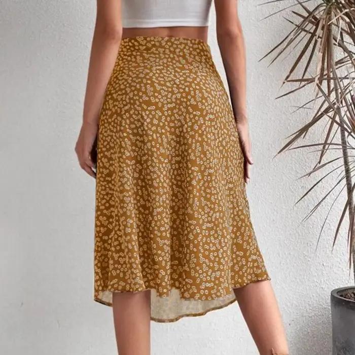 Jupe mi-longue taille haute à imprimé floral pour femmes