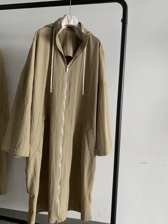 Veste mi-longue à capuche pour femme, Trench-Coat Long à manches longues, coupe ample, fermeture éclair, pour l'automne et l'hiver