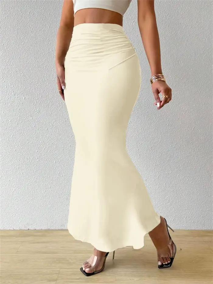 Jupe longue moulante froncée noire sexy pour femme