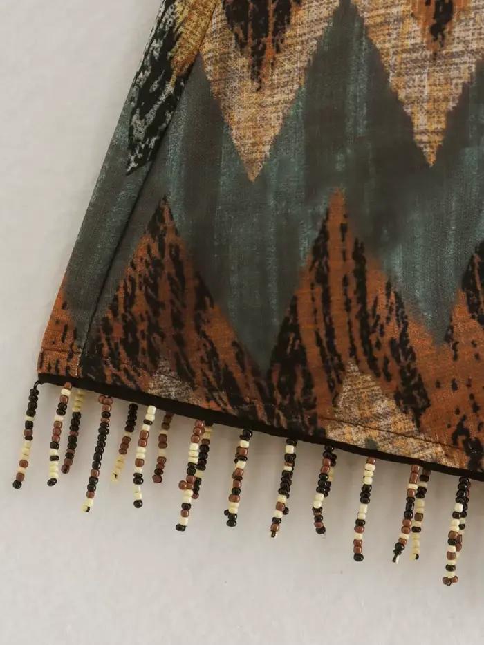 Femmes Vintage imprimé géométrique noué Mini jupe Sarong Faldas Mujer femme perles gland décontracté fermeture éclair robes