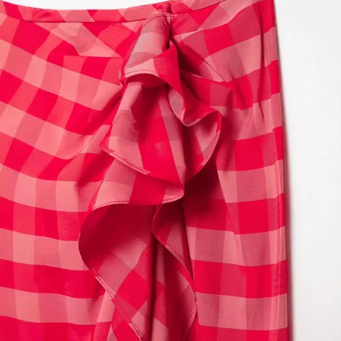 Jupe midi amincissante asymétrique à carreaux rose bonbon
