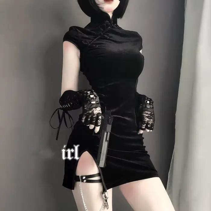 Diablo-Jupe Cheongsam chinoise sexy pour filles