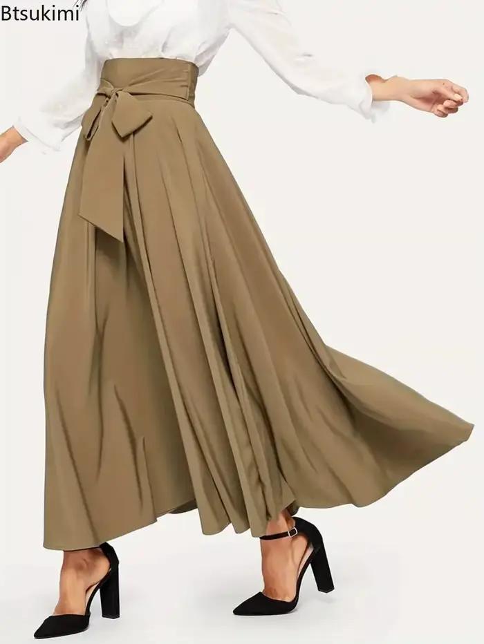 Jupe longue plissée taille haute pour femme 2026